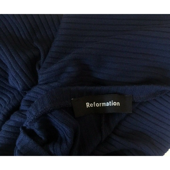 Reformation Gigi Ribbed Dress Short Sleeve Navy M - Picture 7 of 7